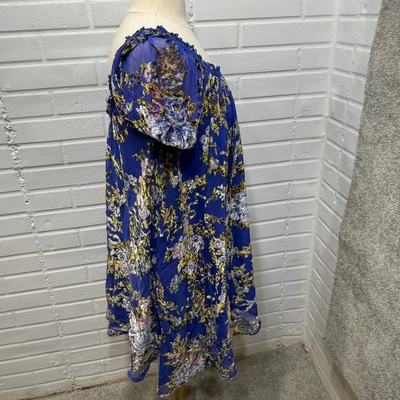 Free People Beautiful Blooms Mini Dress Sz Med Royal Blue Velvet Burnout Floral - Picture 6 of 16